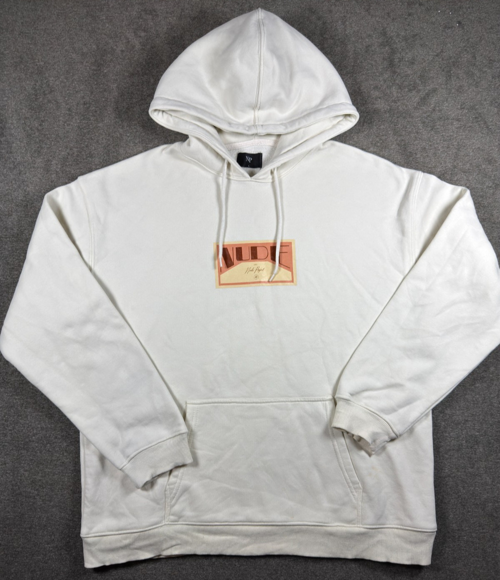 Nude Project Bella Logo Graphic Hoodie Sweatshirt White Large Streetwear Minimal